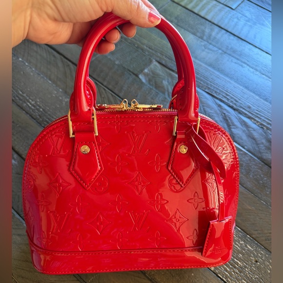 Red Vernis Alma BB Satchel with Gold Hardware,  New - Picture 3 of 17